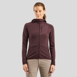 Bluza damska z kapturem Odlo Ascent Mid Layer Hoody Full Zip. Brązowe bluzy Odlo, xs, bez wzorów, z kapturem. Za 555.99 zł.