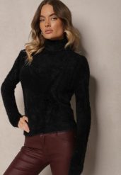 Czarny Casualowy Golf z Wełną Nomilae. Czarne golfy Renee, bez wzorów, z jeansu, bez ramiączek. W wyprzedaży za 55.99 zł.