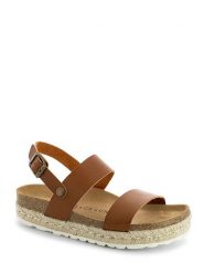 BACKSUN Skórzane sandały w kolorze jasnobrązowym rozmiar: 39. Brązowe sandały Backsun, bez wzorów, z otwartym noskiem, bez obcasa, na koturnie, bez zapięcia. Za 158.10 zł.