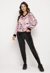 Różowo-Czarny Komplet Dresowy Welurowy Bluza w Abstrakcyjny Wzór Spodnie z Lampasami Ivalaria. Czerwone bluzy Born2be, bez wzorów, z dresówki, bez kaptura. Za 119.99 zł.
