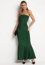 Zielona Sukienka Maxi Bez Ramiączek Zdobiona Metaliczną Nicią Bergena. Zielone sukienki Born2be, na imprezę, l, z aplikacjami, eleganckie, bez kołnierzyka, bez ramiączek, maxi. Za 159.99 zł.
