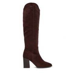 Kozaki JENNY. Brązowe kozaki Jenny, bez obcasa, na słupku, bez zapięcia. Za 229.99 zł.