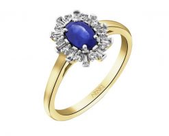 Pierścionek z żółtego złota z diamentami i szafirem - próba 585. Żółte pierścionki Apart, z diamentem, złote. Za 3,790.00 zł.