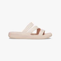 Klapki damskie do chodzenia Crocs GETAWAY STRAPPY. Brązowe klapki Crocs, bez wzorów, bez obcasa. Za 149.00 zł.