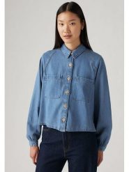 Levi's Bluzka dżinsowa w kolorze niebieskim rozmiar: XS. Niebieskie bluzki Levi's®, s, bez wzorów, z bawełny, bez kołnierzyka, bez ramiączek. Za 137.95 zł.