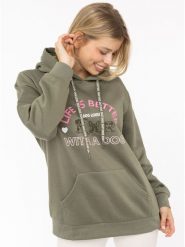 Zwillingsherz Bluza "Dog Life" w kolorze khaki rozmiar: L/XL. Brązowe bluzy Zwillingsherz, l, bez wzorów, z kapturem. Za 187.96 zł.