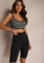 Czarne Szorty w Stylu Kolarek High Waist Wykończone Gumką w Pasie Elenea. Czarne szorty Renee, bez wzorów, z podwyższonym stanem. Za 9.99 zł.
