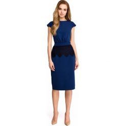 Sukienka ołówkowa z koronką s108. Niebieskie sukienki Style, s, bez wzorów, z koronki, bez kołnierzyka, bez ramiączek, dopasowane. Za 149.90 zł.