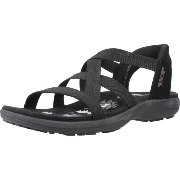 Sandały SKECHERS REGGAE SLIM STRETCH FLEX Czarny. Czarne sandały Skechers, bez wzorów, z tkaniny, bez obcasa, bez zapięcia. Za 266.99 zł.