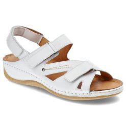 Białe Sandały Pollonus Damskie Wygodne Buty Letnie. Białe sandały Pollonus, bez wzorów, ze skóry, wakacyjne, bez obcasa, bez zapięcia. Za 249.00 zł.