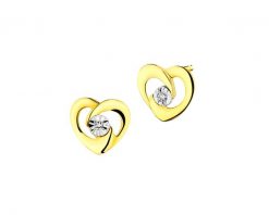 Kolczyki z żółtego i białego złota z diamentami - serca - 0,006 ct - próba 375. Białe kolczyki Apart, z diamentem, złote. Za 659.00 zł.