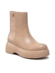 Simple Botki SL-26-02-000039 Beżowy. Brązowe botki Simple, bez wzorów, ze skóry, bez obcasa, na koturnie, bez zapięcia. Za 569.00 zł.