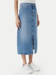 Tommy Hilfiger Spódnica jeansowa WW0WW45501 Niebieski Regular Fit. Niebieskie spódnice TOMMY HILFIGER, bez wzorów, z bawełny. Za 339.99 zł.