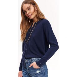 KARDIGAN DAMSKI. Niebieskie kardigany TOP SECRET, bez wzorów, z dzianiny. W wyprzedaży za 39.99 zł.