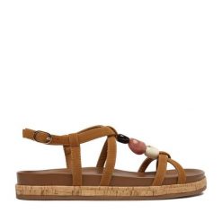 Sandały JENNY. Brązowe sandały Jenny, bez wzorów, bez obcasa, na płaskiej podeszwie, bez zapięcia. Za 119.99 zł.