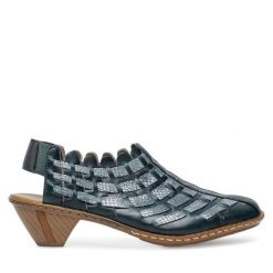 Sandały Rieker. Niebieskie sandały Rieker, bez wzorów, bez obcasa, na słupku, bez zapięcia. Za 329.99 zł.