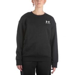Under Armor Essential Czarna Bluza Fleece Damska. Czarne bluzy Under Armour, s, bez wzorów, z bawełny, bez kaptura. Za 278.35 zł.