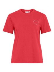 Vila Koszulka "Vinora" w kolorze różowym rozmiar: L. Różowe bluzki Vila, l, bez wzorów, z bawełny, bez kołnierzyka, bez ramiączek. Za 61.60 zł.