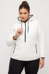 Damskie Polarowa bluza nadrukowane współrzędne zasuwane kieszenie długie rękawy. Białe bluzy Ulla Popken, plus size, bez wzorów, z materiału, z kapturem. Za 279.99 zł.