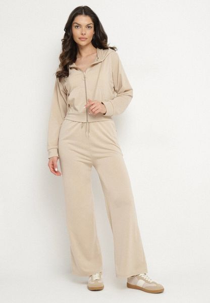 Ciemnobeżowy Komplet Dresowy Bluza z Kapturem Rozpinana i Szerokie Spodnie Avesmira. Brązowe bluzy Born2be, m, bez wzorów, z dresówki, z kapturem. Za 84.99 zł.