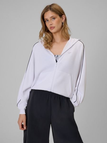 4F Bluza dresowa regular z kapturem damska - biała M. Białe bluzy 4f, m, bez wzorów, z dresówki, z kapturem. Za 179.99 zł.