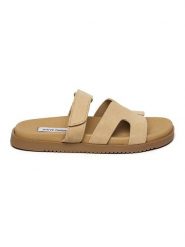 Steve Madden Skórzane klapki w kolorze beżowym rozmiar: 42. Brązowe klapki Steve Madden, bez wzorów, ze skóry, z otwartym noskiem, bez obcasa. Za 184.02 zł.