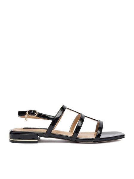 Nine West Sandały CEO-R26SS01558 Czarny. Czarne sandały Nine West, bez wzorów, z materiału, bez obcasa, na płaskiej podeszwie, bez zapięcia. Za 199.99 zł.