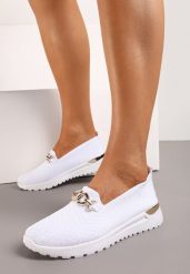 Białe Półbuty Tenisówki z Elastyczną Cholewką i Klamrą Vaiara. Białe trampki Born2be, bez wzorów, z jeansu, bez zapięcia. Za 69.99 zł.