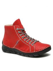 Rieker Botki 55020-33 Czerwony. Czerwone botki Rieker, bez wzorów, z materiału, bez obcasa, na płaskiej podeszwie, bez zapięcia. Za 339.99 zł.