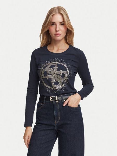 Guess Bluzka W6BI58 K7388 Granatowy Slim Fit. Niebieskie bluzki Guess, xl, z aplikacjami, z bawełny, bez kołnierzyka, bez ramiączek. Za 234.99 zł.