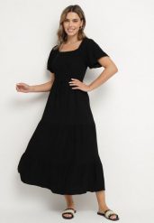Czarna Sukienka z Wiskozą Lnem i Elastyczną Górą Ellisena. Czarne sukienki Born2be, na co dzień, m, bez wzorów, z wiskozy, eleganckie, bez kołnierzyka, bez ramiączek, midi, proste. Za 89.99 zł.