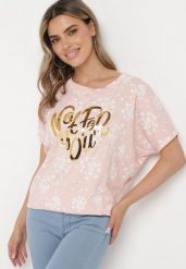 Różowy Bawełniany T-shirt z Rękawami Typu Nietoperz z Cyrkoniami i Nadrukiem Sevres. Czerwone t-shirty Born2be, bez wzorów, z bawełny, bez kołnierzyka, bez ramiączek. Za 34.99 zł.