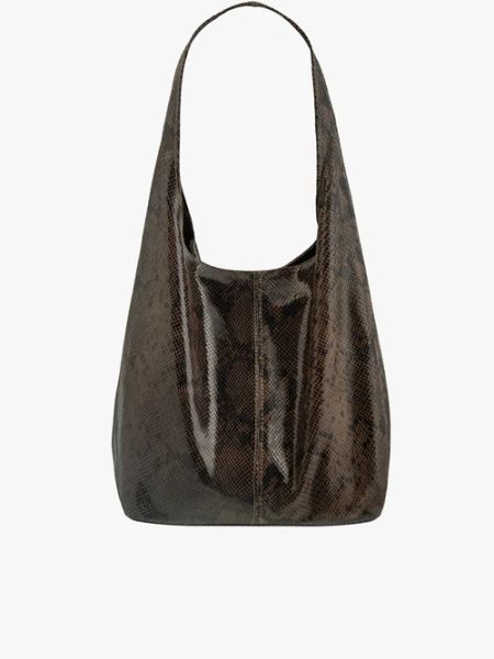Shopperka we wzór skóry jaszczurki. Czarne shopper Brawo sp. z o.o., bez wzorów, ze skóry, eleganckie, duże, z nadrukiem, bez dodatków. Za 249.99 zł.