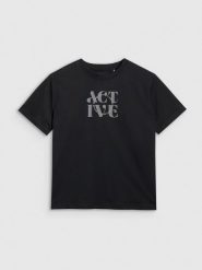 4F T-shirt z nadrukiem damski - czarny XS. Czarne t-shirty 4f, xl, bez wzorów, z bawełny, bez kołnierzyka, bez ramiączek. Za 59.99 zł.