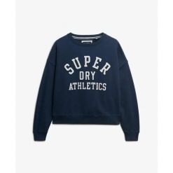 Bluza damska z naszywką tekstową Superdry Athletic Essentials. Niebieskie bluzy Superdry, xs, z aplikacjami, z materiału, bez kaptura. Za 265.10 zł.