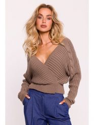Made of emotion Sweter w kolorze szarobrązowym rozmiar: onesize. Brązowe swetry Made Of Emotion, bez wzorów, prążkowane, bez ramiączek. Za 166.84 zł.