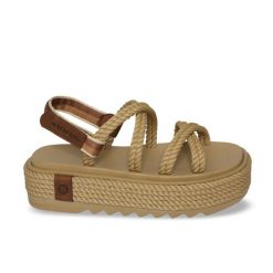 Sandały damskie na wysokiej platformie Thaiti. Brązowe sandały Aulp, bez wzorów, z kauczuku, boho, z otwartym noskiem, bez obcasa, na platformie, bez zapięcia. Za 499.99 zł.