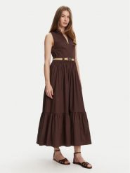 TWINSET Sukienka codzienna 251TT2101 Brązowy Regular Fit. Brązowe sukienki Twinset, na co dzień, bez wzorów, z bawełny, bez kołnierzyka, bez ramiączek, proste. Za 999.99 zł.
