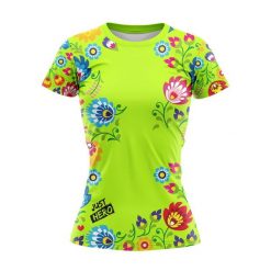 Koszulka do biegania Och Zielony Folk damska krótki rękaw. Zielone bluzki JUST HERO, bez wzorów, sportowe, bez kołnierzyka, bez ramiączek. Za 129.00 zł.