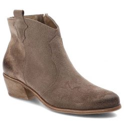 Brązowe Botki Exquisite Modne Kowbojki Damskie. Brązowe botki EXQUISITE, bez wzorów, z materiału, bez obcasa, na obcasie, bez zapięcia. Za 319.00 zł.