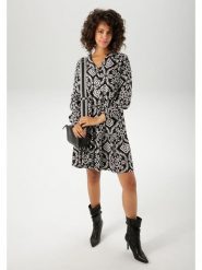 Aniston Sukienka w kolorze czarno-białym rozmiar: 36. Białe sukienki Aniston, bez wzorów, z wiskozy, bez kołnierzyka, bez ramiączek, mini. Za 95.99 zł.