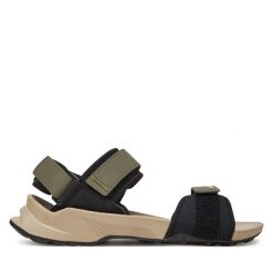 Sandały adidas. Brązowe sandały Adidas, bez wzorów, sportowe, bez obcasa, bez zapięcia. Za 209.99 zł.