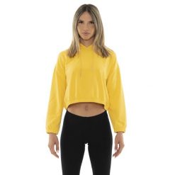 Bluza z kaptur na co dzień na siłownię. Żółte bluzy LEONE 1947 APPAREL, bez wzorów, z bawełny, bez kaptura. W wyprzedaży za 112.15 zł.