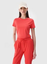 4F T-shirt slim gładki damski - czerwony XXL. Czerwone t-shirty 4f, xs, bez wzorów, z bawełny, bez kołnierzyka, bez ramiączek. W wyprzedaży za 29.99 zł.
