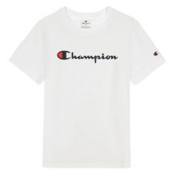 T-shirt Damski Markowy Rękaw. Białe t-shirty Champion, bez wzorów, bez kołnierzyka, bez ramiączek. Za 102.99 zł.