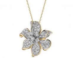 Naszyjnik z żółtego złota z brylantami - kwiat - 0,65 ct - próba 585. Żółte naszyjniki Apart, z brylantem, złote. Za 8,490.00 zł.