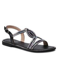 Sandały Jenny Fairy. Czarne sandały Jenny Fairy, bez wzorów, bez obcasa, na płaskiej podeszwie, bez zapięcia. Za 119.99 zł.