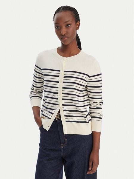 Tommy Hilfiger Kardigan WW0WW42370 Beżowy Regular Fit. Brązowe kardigany TOMMY HILFIGER, l, bez wzorów, z syntetyku. Za 389.99 zł.