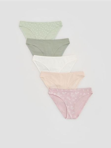 Bawełniane majtki figi 5 pack - jasnozielony. Zielone figi Reserved, l, bez wzorów, z bawełny. Za 79.99 zł.