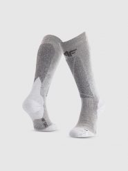 4F Skarpety narciarskie z wełną merino damskie - szare 35-38. Szare skarpety 4f, bez wzorów, prążkowane. Za 99.99 zł.